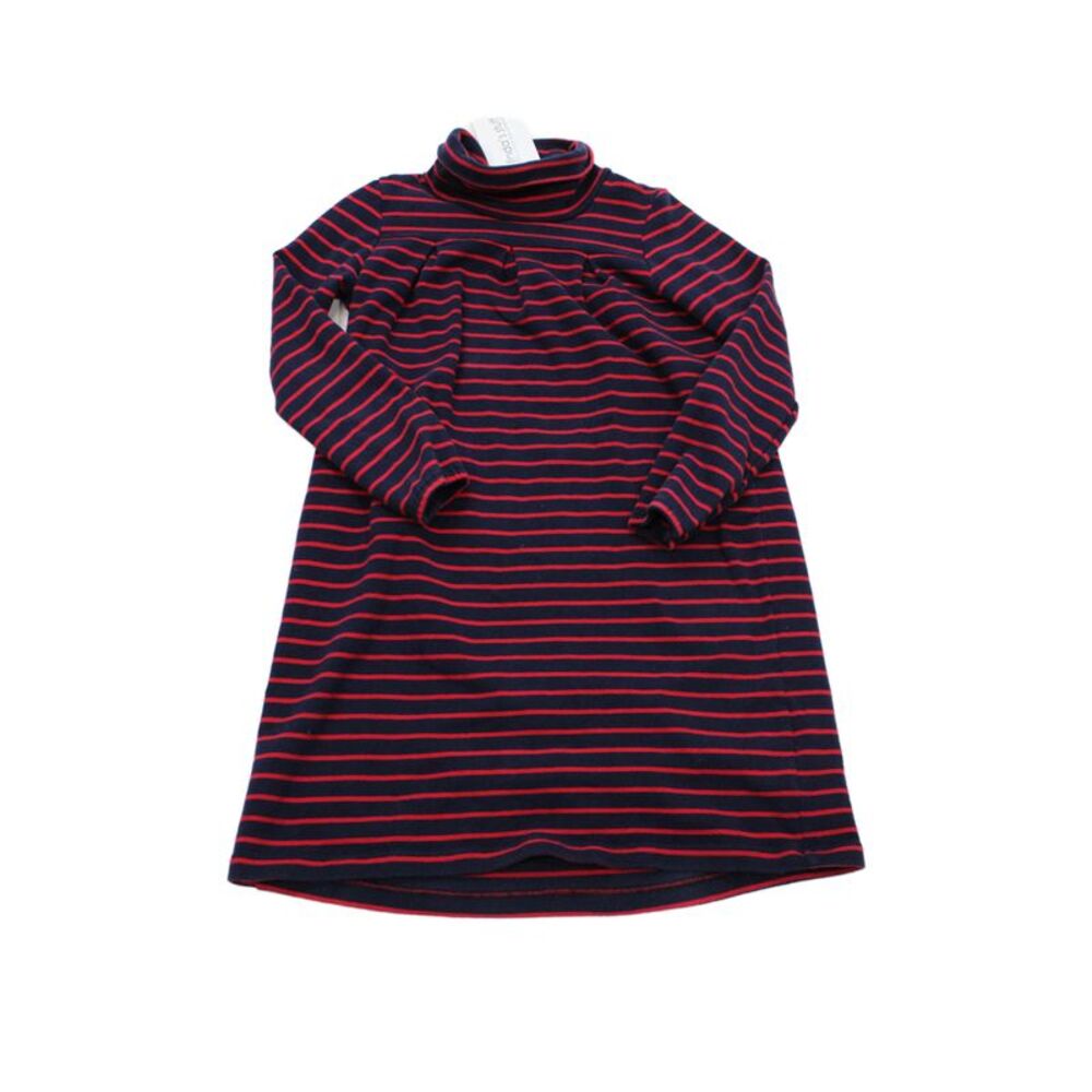 Busy Bees Childrens Girls Striped Turtleneck Dress Navy Blue Red Size 10